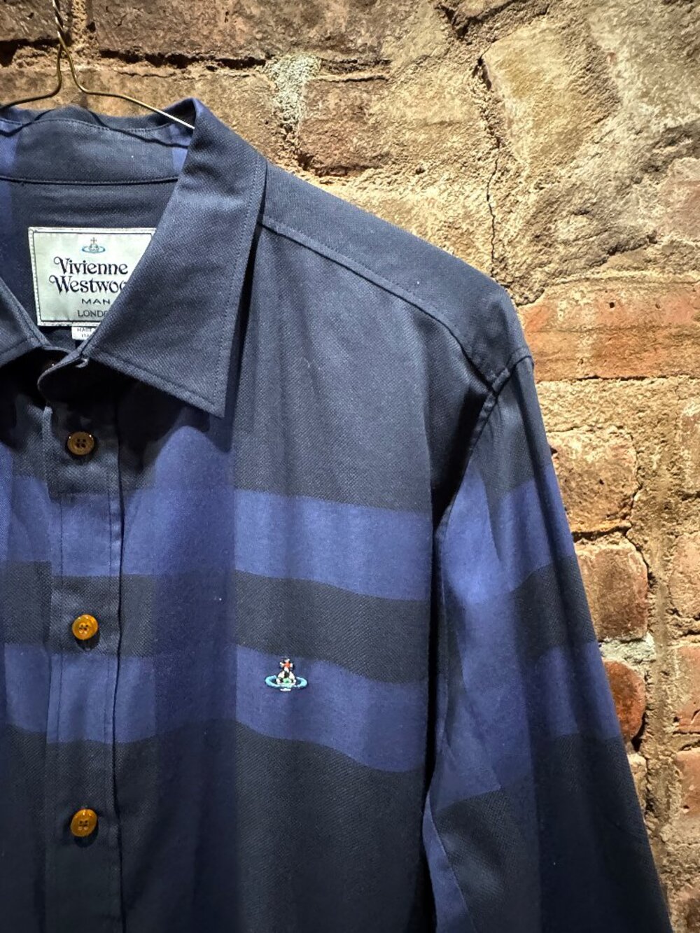 Vivienne Westwood Men's Navy Blue Expanded Tartan Long-Sleeve Shirt - Size V - Picture 12 of 15
